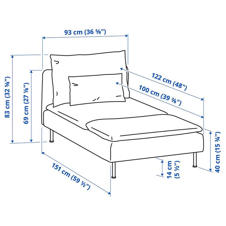 Szezlong,  dimensions