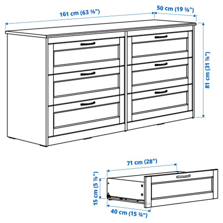комод с 6 ящиками, белый, 161x81 см dimensions