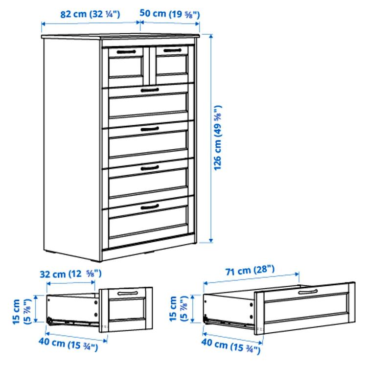комод с 6 ящиками, белый, 82x126 см dimensions