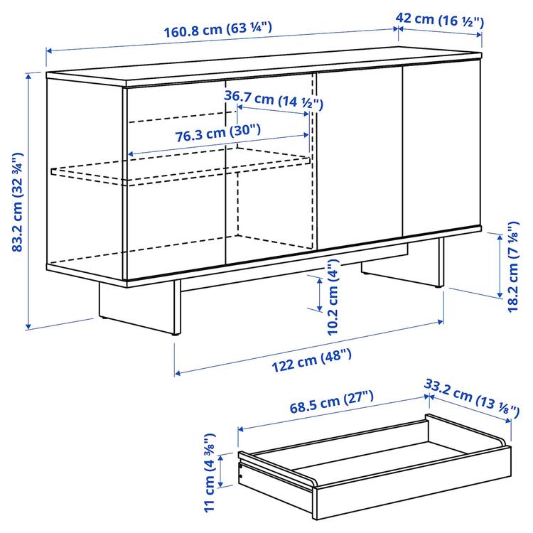 сервант, дубовый шпон, 161x42x83 см dimensions