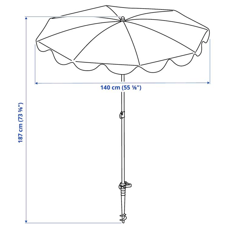зонт от солнца, синий/белый, 140 см dimensions