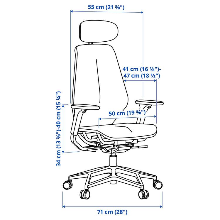 Krzesło gamingowe,  dimensions
