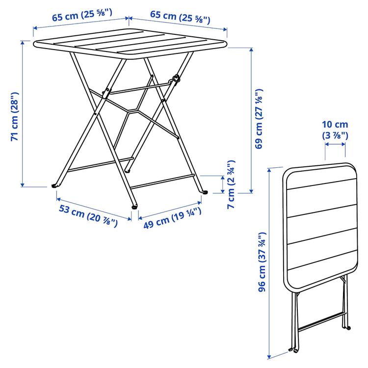 стол, белый с оттенком для сада, 65x65 см dimensions