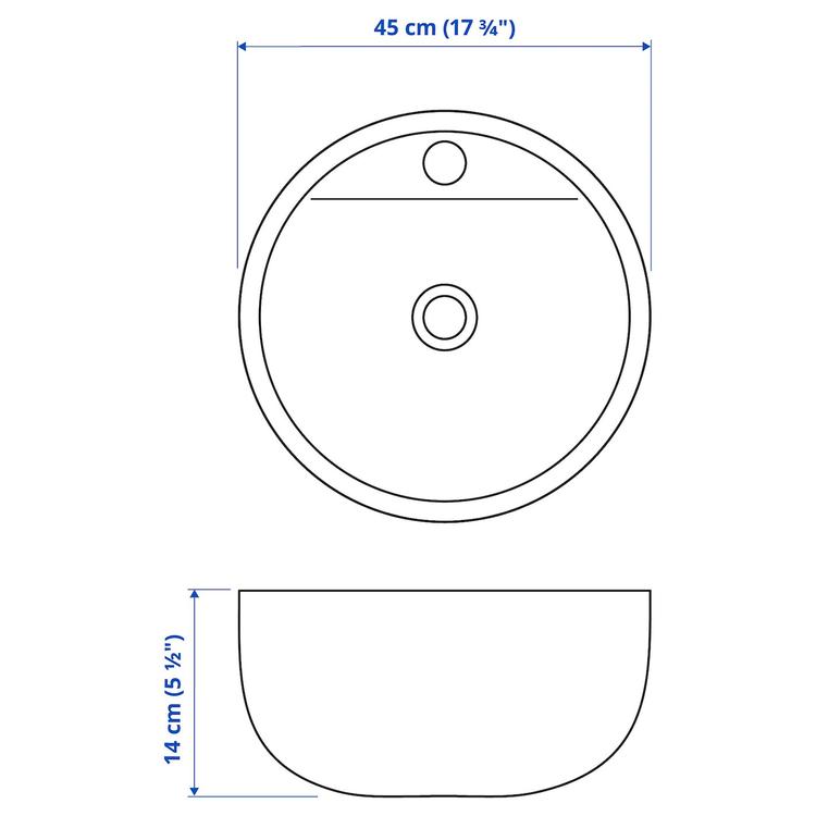 накладная раковина, белый, 45 см dimensions