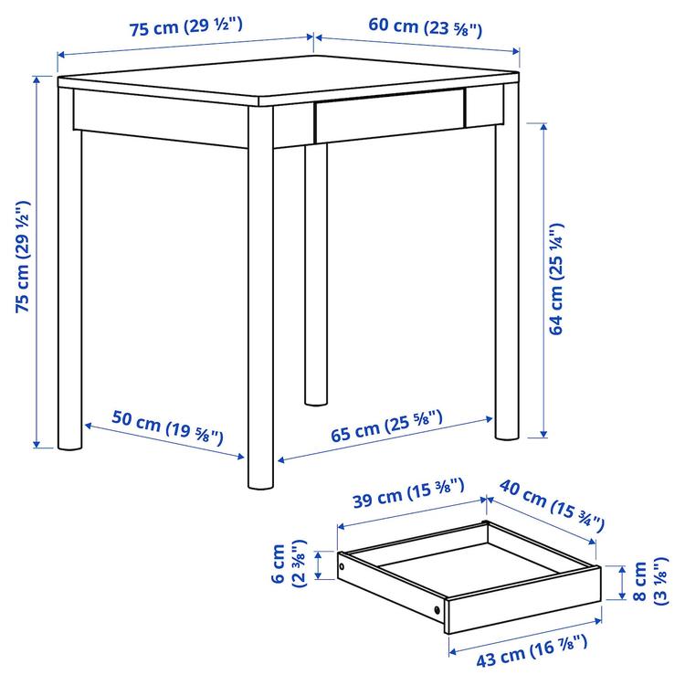письменный стол, дубовый шпон, 75x60 см dimensions
