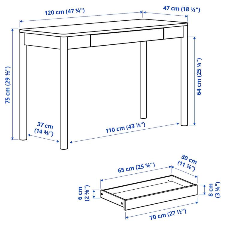 письменный стол, дубовый шпон, 120x47 см dimensions