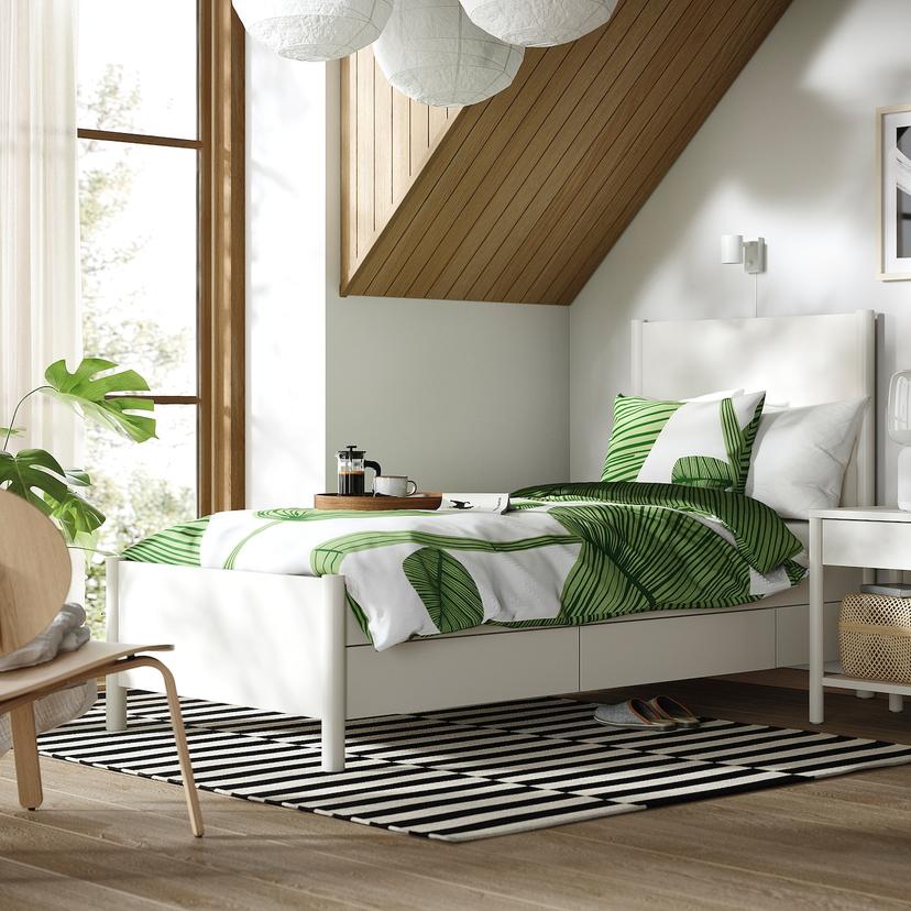 TONSTAD — каркас кровати с ящиками, белый с оттенком, 90x200 см