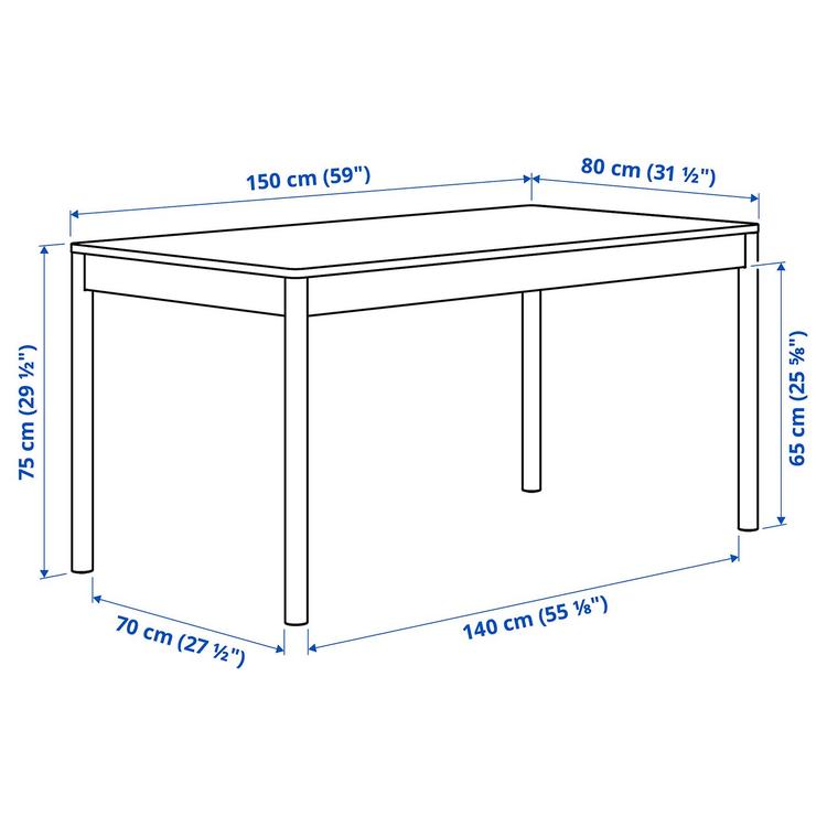 Стол, 150x80 см dimensions