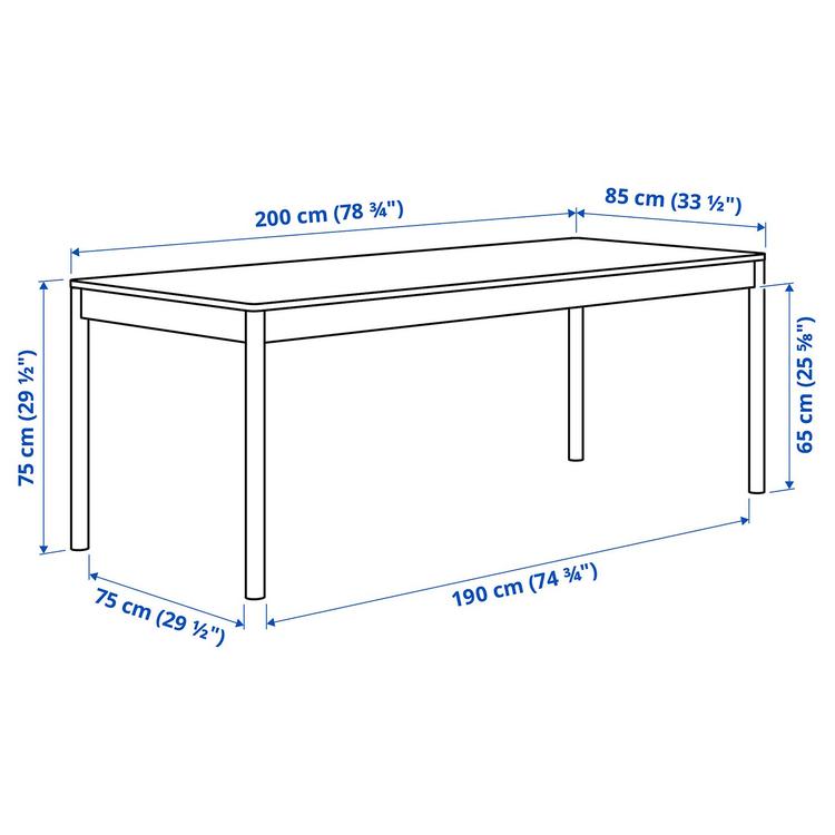 Stół, 200x85 см dimensions
