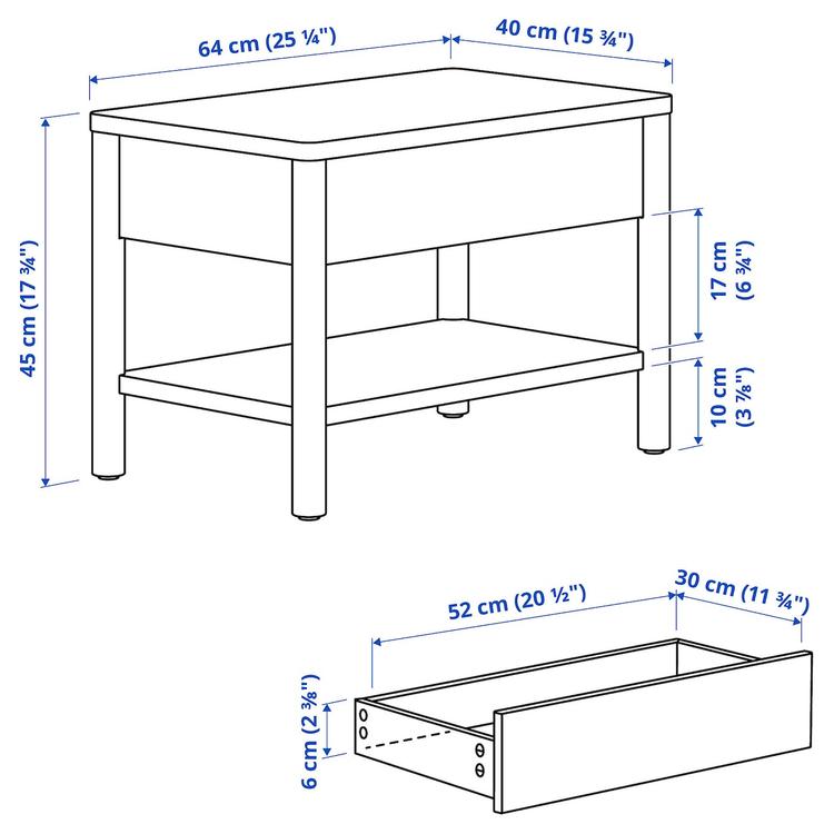 придиванный столик, белый с оттенком, 64x40 см dimensions