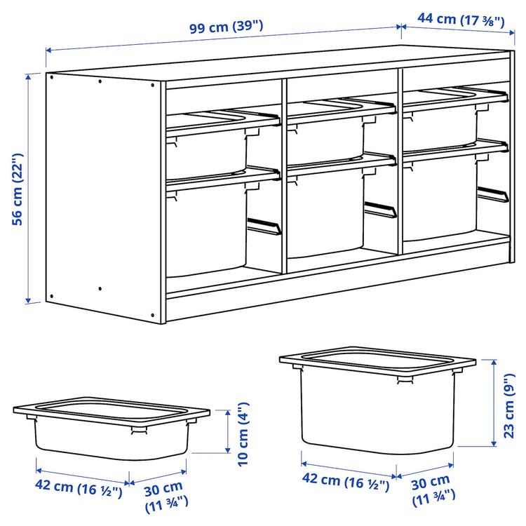 комбинация д/хранения+контейнеры, белый/белый, 99x44x56 см dimensions