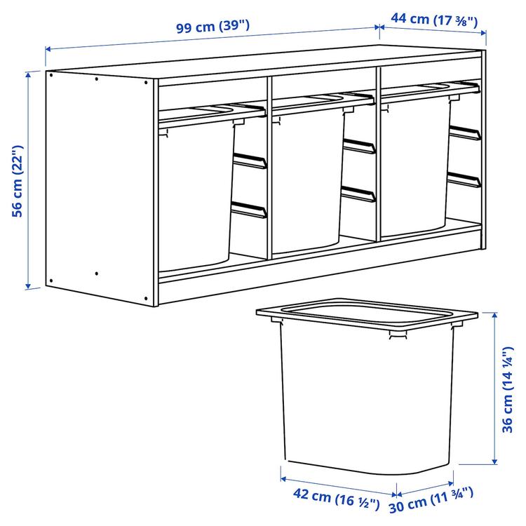 комбинация д/хранения+контейнеры, белый/белый, 99x44x56 см dimensions