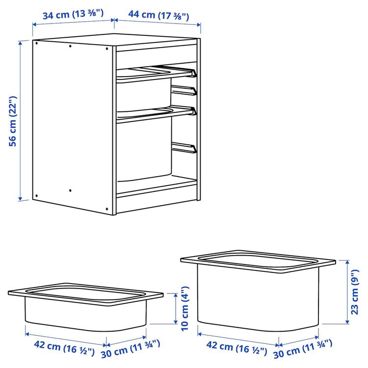 комбинация д/хранения+контейнеры, белый/белый, 34x44x56 см dimensions