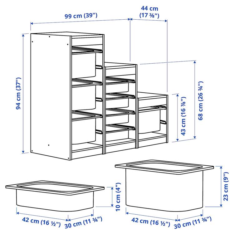 комбинация д/хранения+контейнеры, белый/белый, 99x44x94 см dimensions