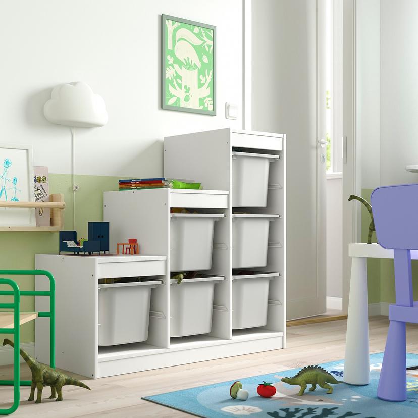 TROFAST — комбинация д/хранения+контейнеры, белый/серый, 99x44x94 см