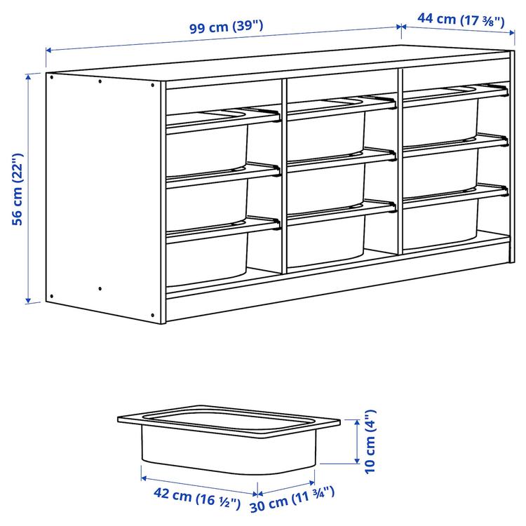 комбинация д/хранения+контейнеры, серый/белый, 99x44x56 см dimensions