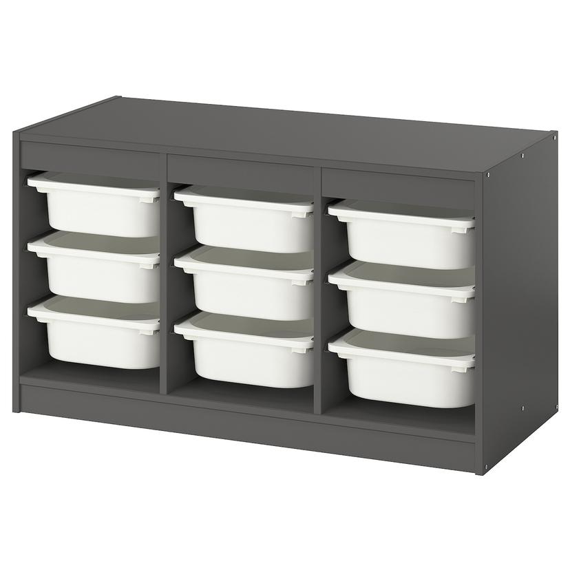 TROFAST — комбинация д/хранения+контейнеры, серый/белый, 99x44x56 см