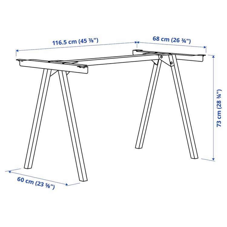 подстолье для столешницы, белый, 120x70x75 см dimensions