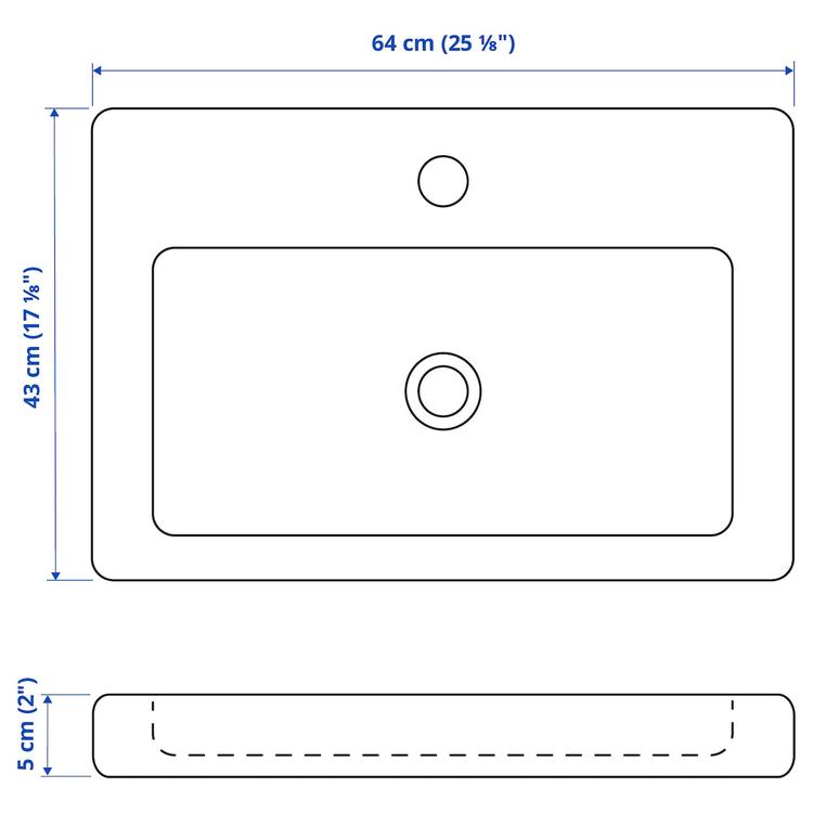 раковина с сифоном, белый, 64x43 см dimensions