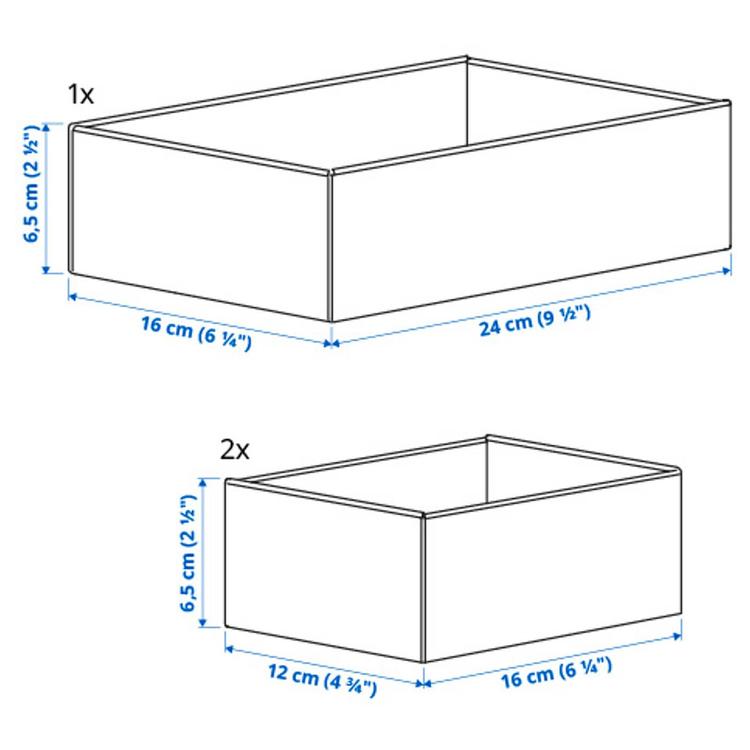 набор коробок, 3 шт., серый dimensions