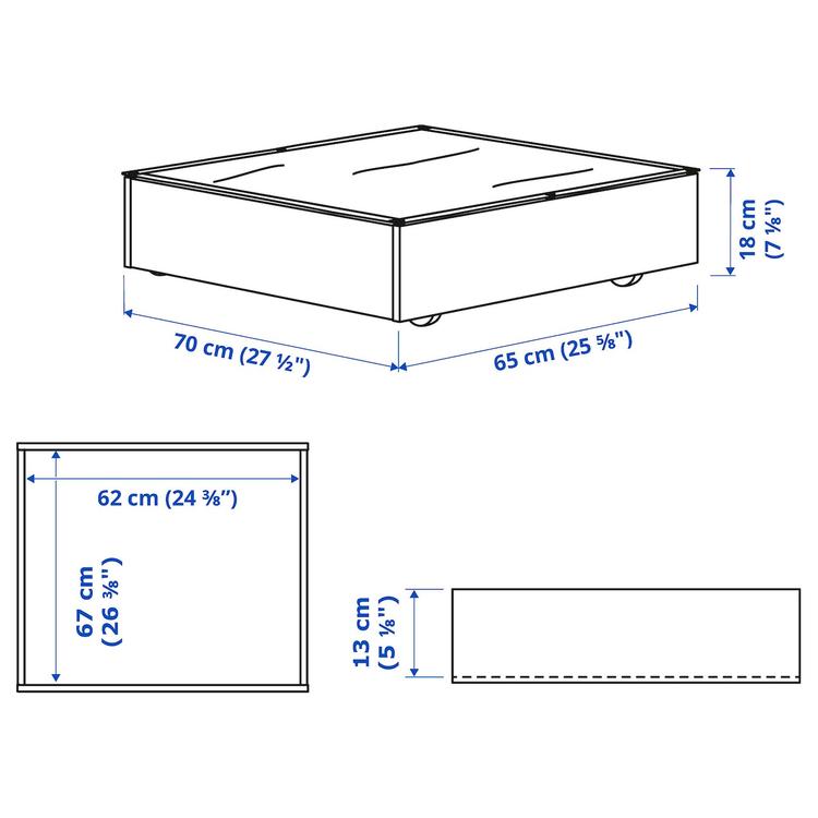 ящик кроватный, черный, 65x70 см dimensions