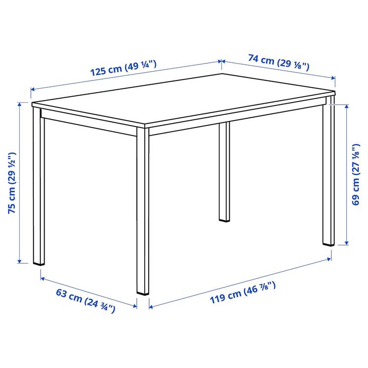 стол, белый/белый, 125x74 см dimensions