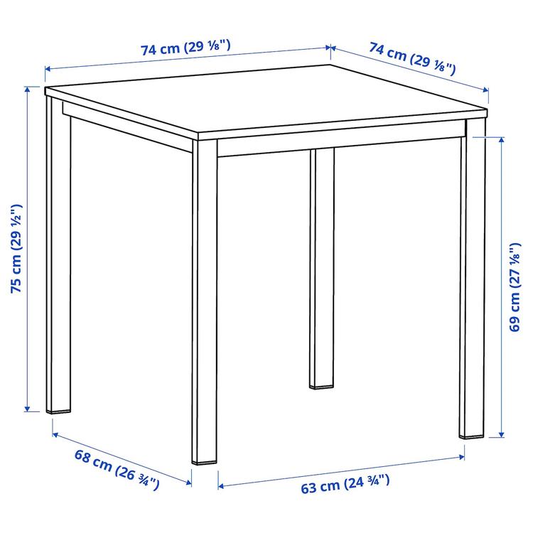 стол, белый/белый, 74x74 см dimensions