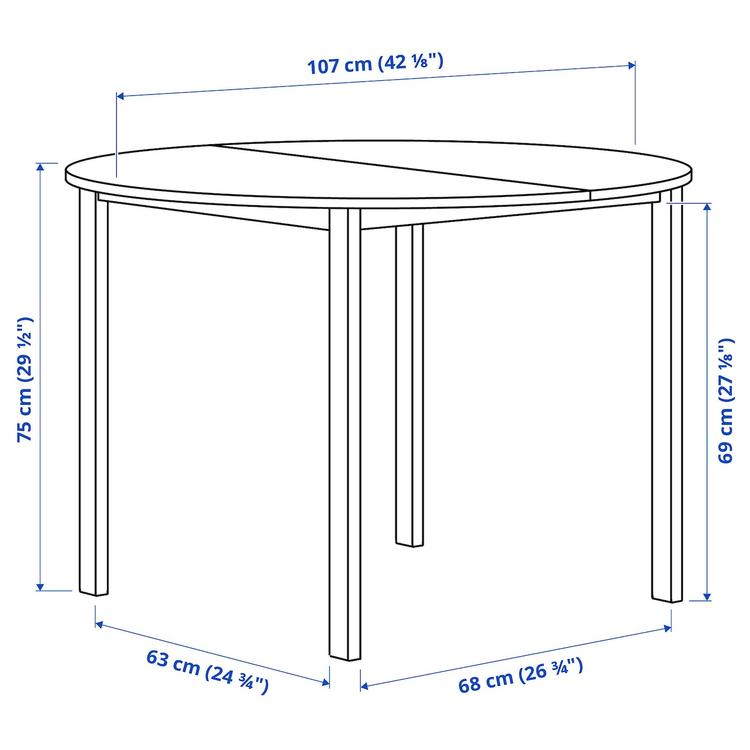 стол, белый/белый, 107 см dimensions