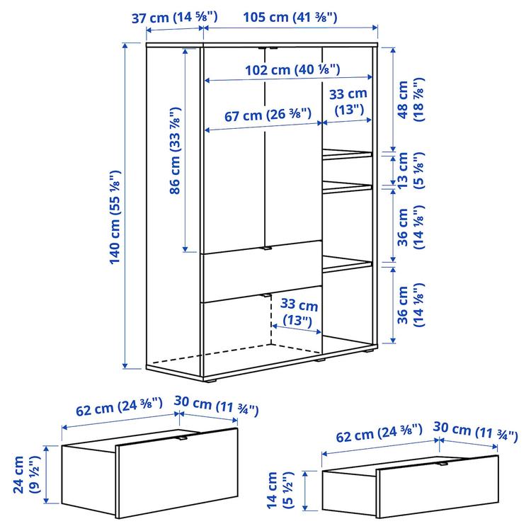 модуль для хранения, белый, 105x37x140 см dimensions