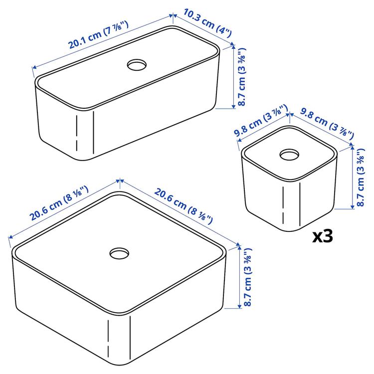 контейнер с крышкой, 5 шт, серый dimensions