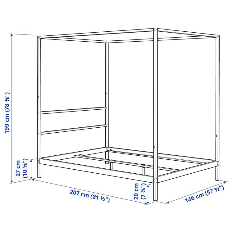 каркас кровати на 4-х стойках, белый, 140x200 см dimensions