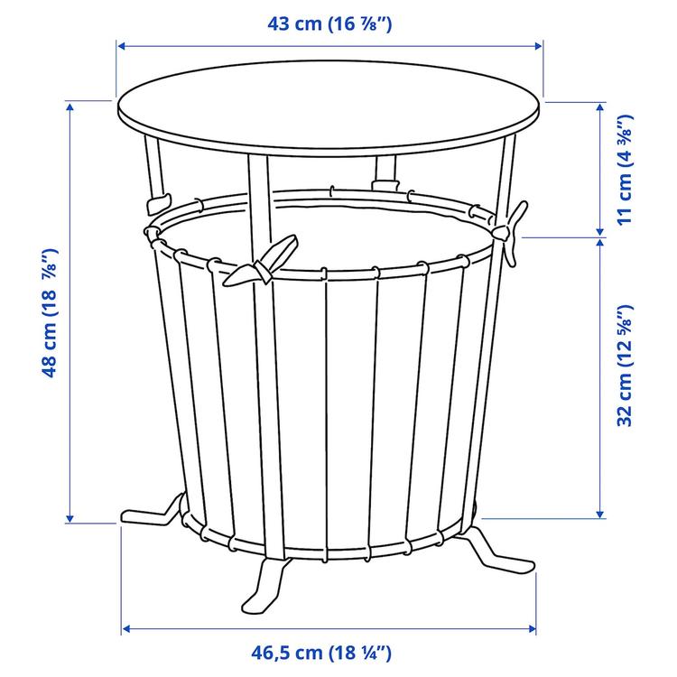 столик с отделениями д/хранения, черный/сосна светло-коричневая морилка, 43 см dimensions