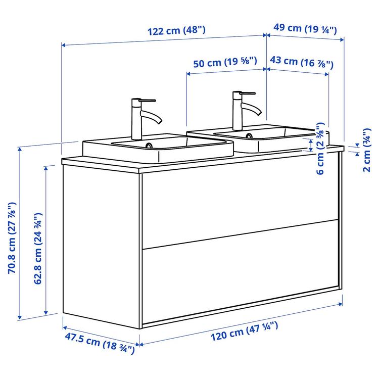 шкаф с ящиками/раковина/смесители dimensions