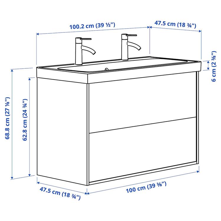 шкаф с ящиками/раковина/смесители dimensions