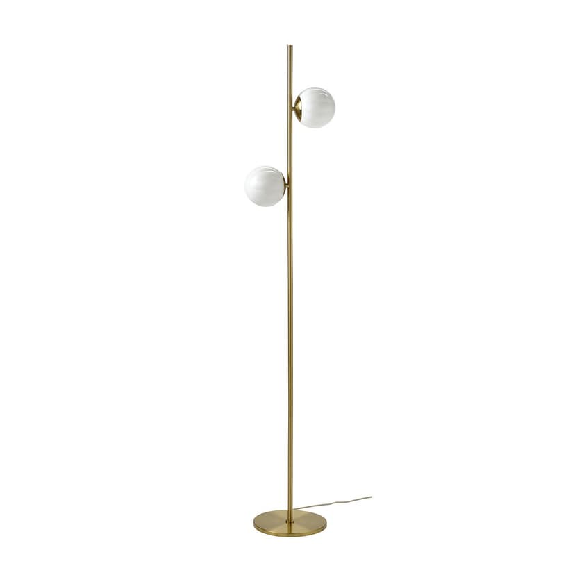 AKTERSPRING — Lampa podłogowa, opalowa biel szkło/mosiądzowane,