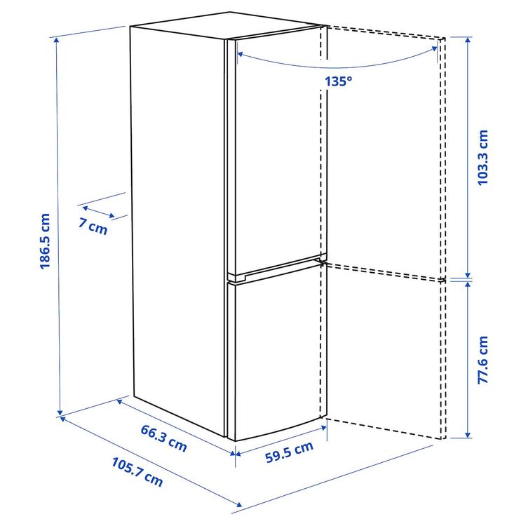 холодильник/ морозильник, IKEA 500 отдельно стоящий/нержавеющая сталь, 210/106 л dimensions