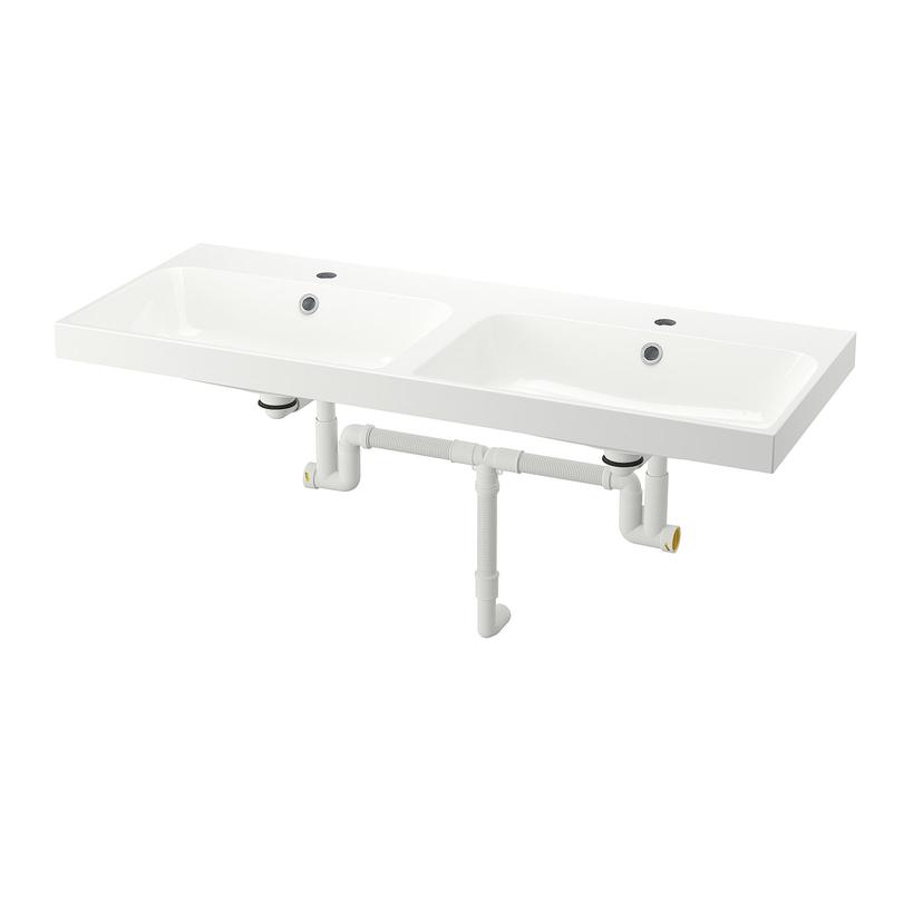 BACKSJÖN — двойная раковина с сифоном, белый, 120x48 см