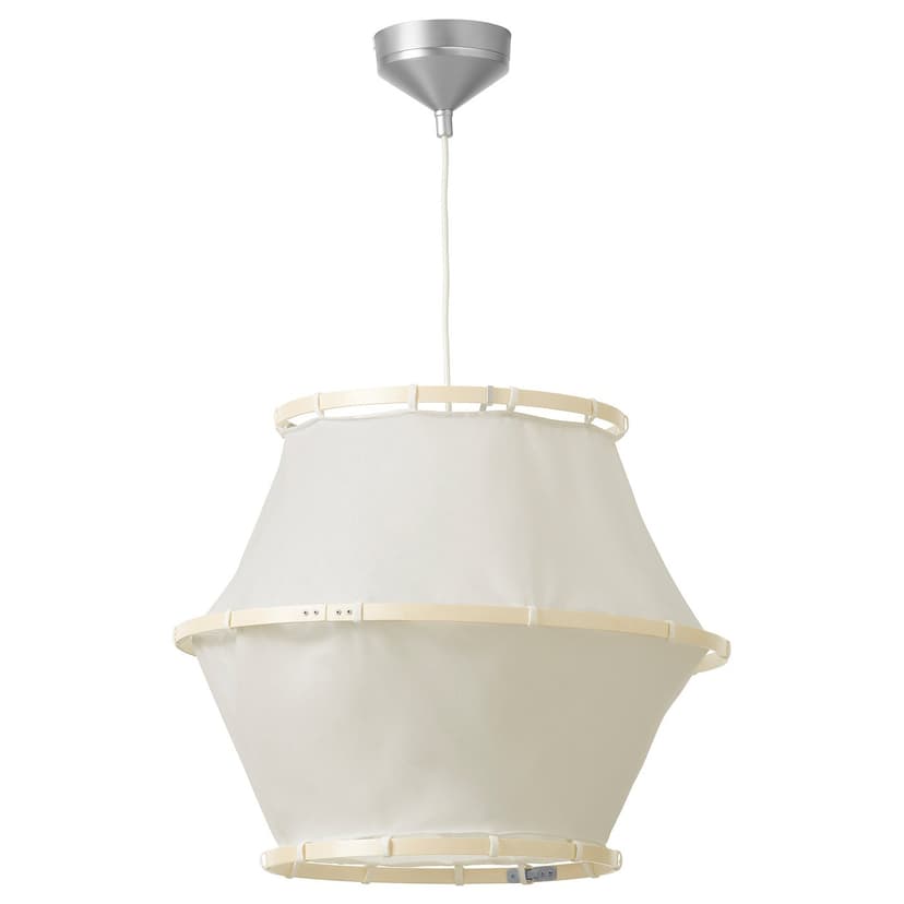 BÄCKMÄRKE — Lampa wisząca, biały tkanina/drewno,