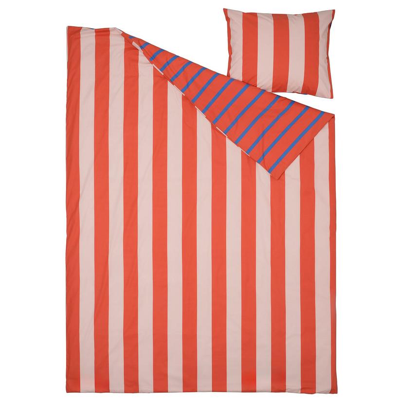 BARNDRÖM — Poszwa na kołdrę i poszewka, różowy czerwony/wzór w paski,