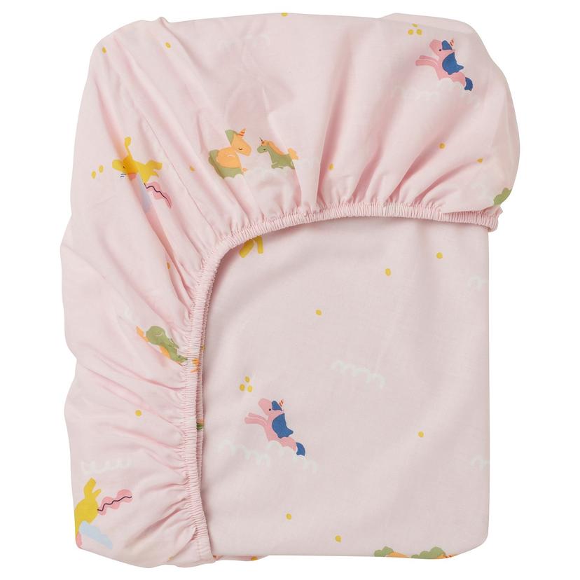 BARNDRÖM — Prześcieradło z gumką, różowy/wzór w jednorożce,