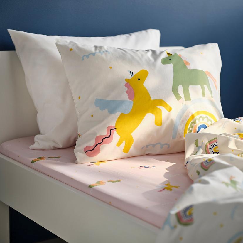 BARNDRÖM — Prześcieradło z gumką, różowy/wzór w jednorożce,