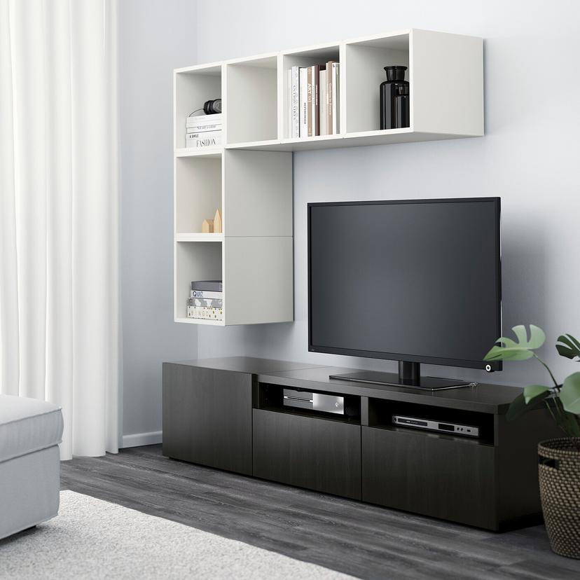 BESTÅ / EKET — комбинация для ТВ, белый/черно-коричневый, 180x42x170 см