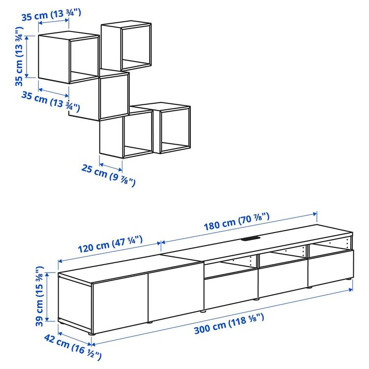комбинация для ТВ, 300x42x210 см dimensions