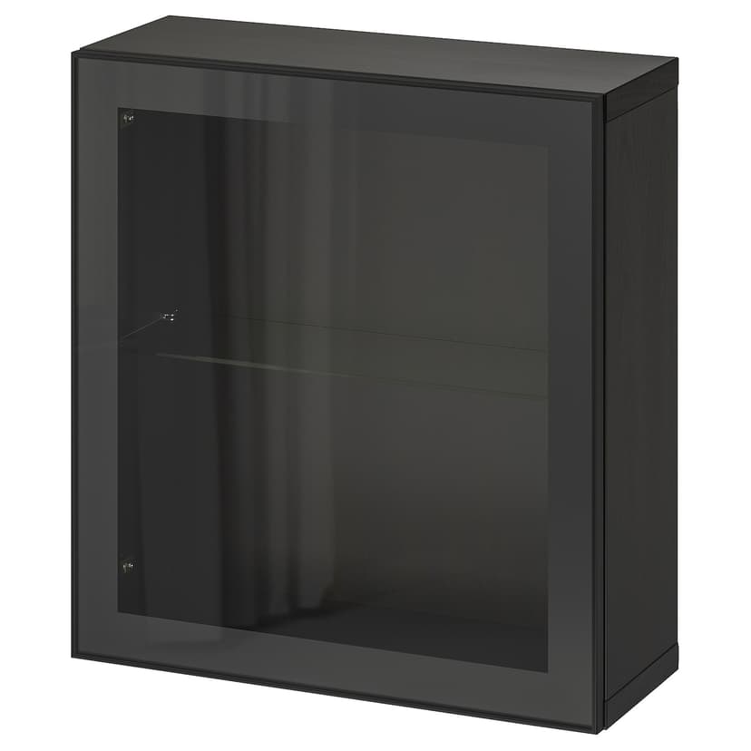BESTÅ — Комбинация настенных шкафов, черно-коричневый/Glassvik чёрный, 60x22x64 см