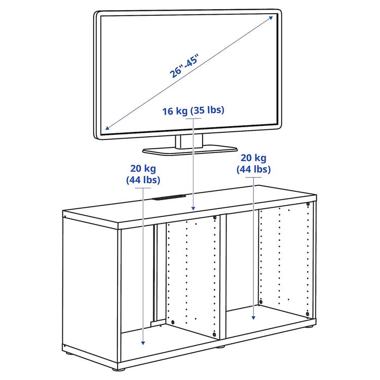 тумба под ТВ, под беленый дуб, 120x40x64 см dimensions