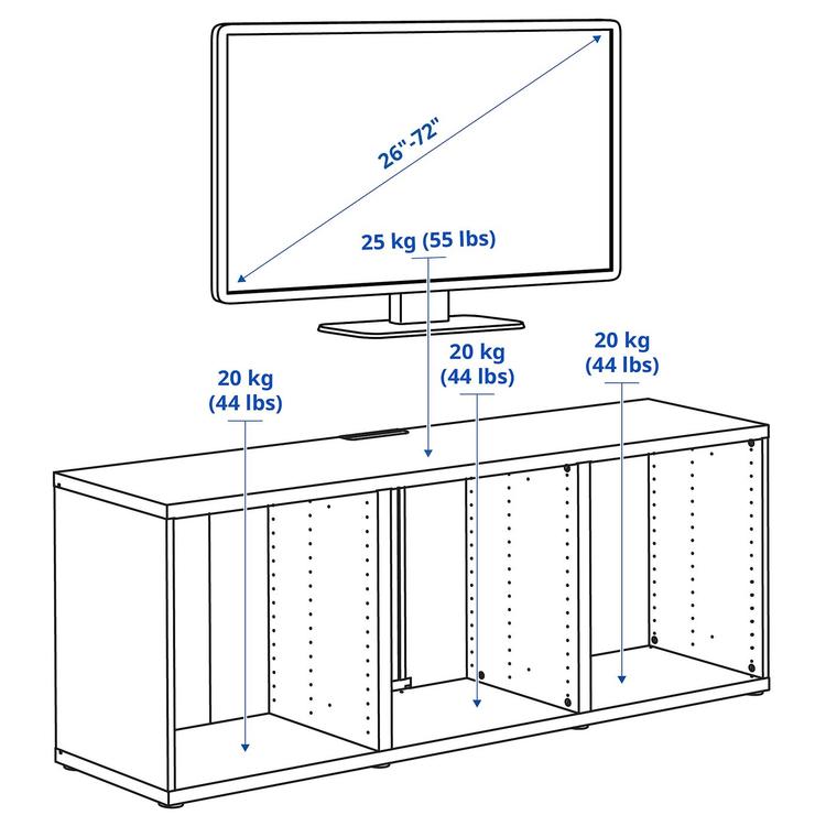 тумба под ТВ, под беленый дуб, 180x40x64 см dimensions