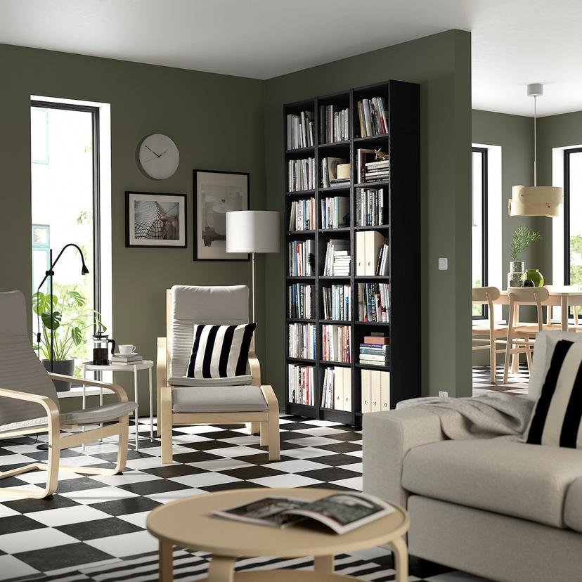 BILLY — стеллаж с дополнительными модулями, черный под дуб, 120x28x237 см