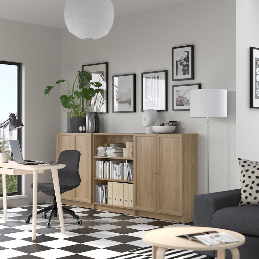 BILLY / OXBERG — стеллаж комбинация с дверцами, под дуб, 240x30x106 см