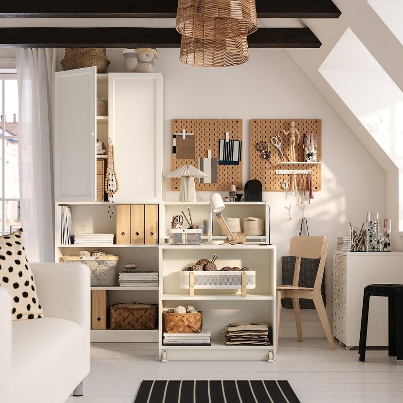 BILLY / OXBERG — Regał z rozkładanym stołem, biały,