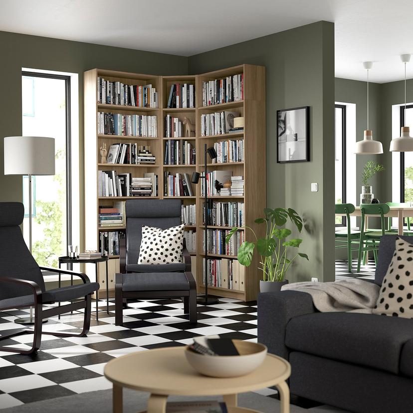 BILLY — угловой стеллаж с доп. модулями, под дуб, 136/136x28x237 см